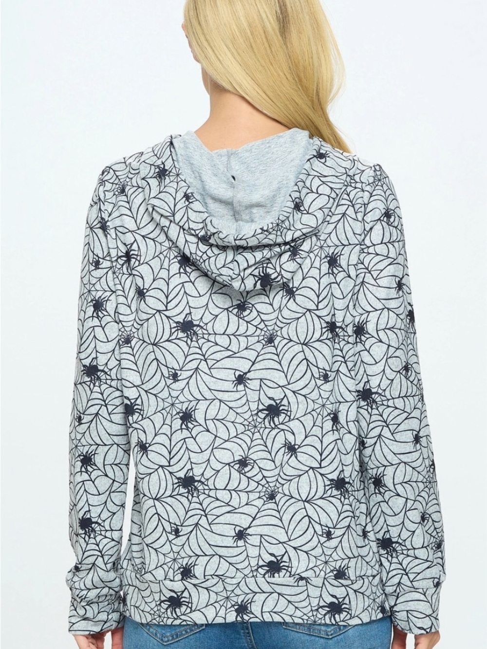 Women's Light Gray Spiderweb Hoodie Sweatshirt - Picture 3 of 5
